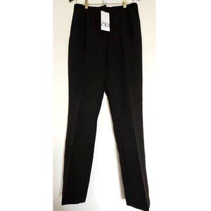 NWT!!  Zara High-Rise High Waist Beltless Black Stretch Pants Trousers Large